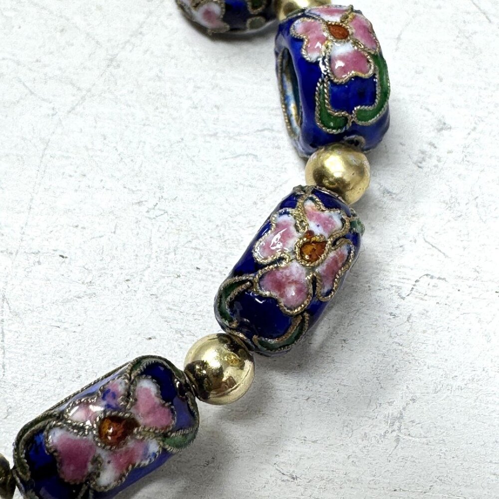 Vintage Cloisonné Enamel Floral Beads Blue & Pink Handcrafted Design 15mm